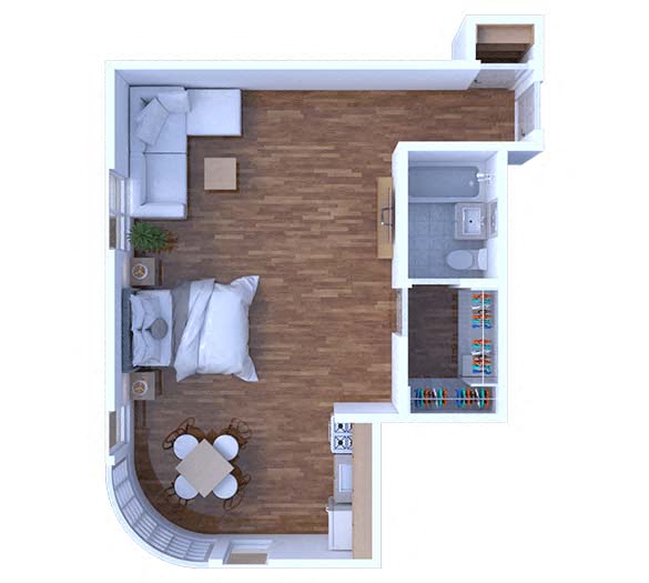 Floor plan for studio, 1 bath, 500 sqft
