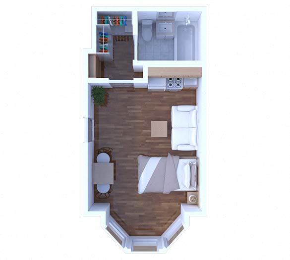 Floor plan for studio, 1 bath, 280 sqft