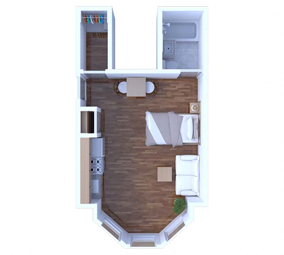 Floor plan for studio, 1 bath, 280 sqft