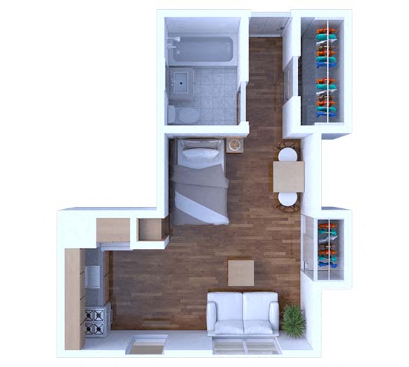 Floor plan for studio, 1 bath, 275 sqft
