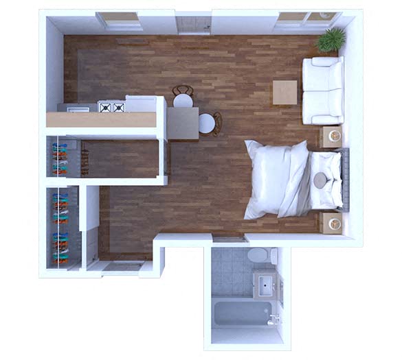 Floor plan for studio, 1 bath, 380 sqft
