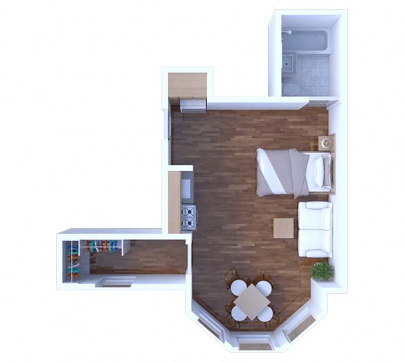 Floor plan for studio, 1 bath, 360 sqft