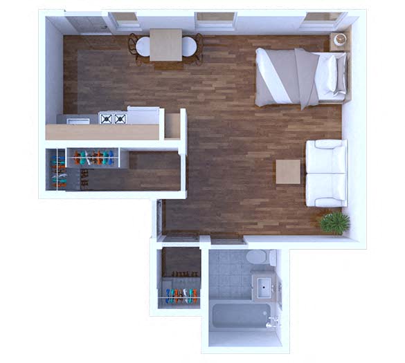 Floor plan for studio, 1 bath, 345 sqft