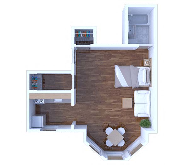 Floor plan for studio, 1 bath, 395 sqft