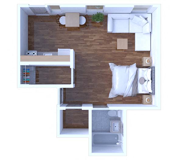 Floor plan for studio, 1 bath, 345 sqft