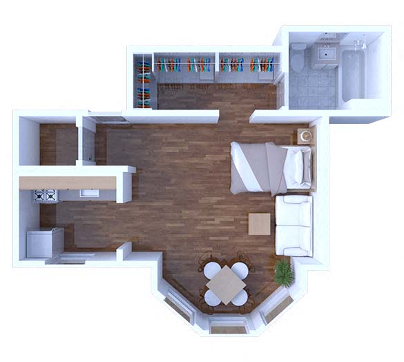 Floor plan for studio, 1 bath, 360 sqft