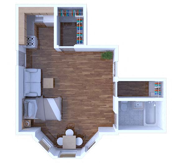Floor plan for studio, 1 bath, 430 sqft
