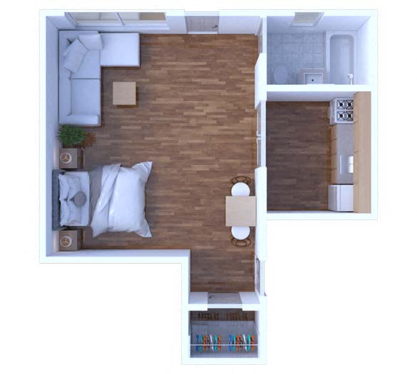 Floor plan for studio, 1 bath, 425 sqft