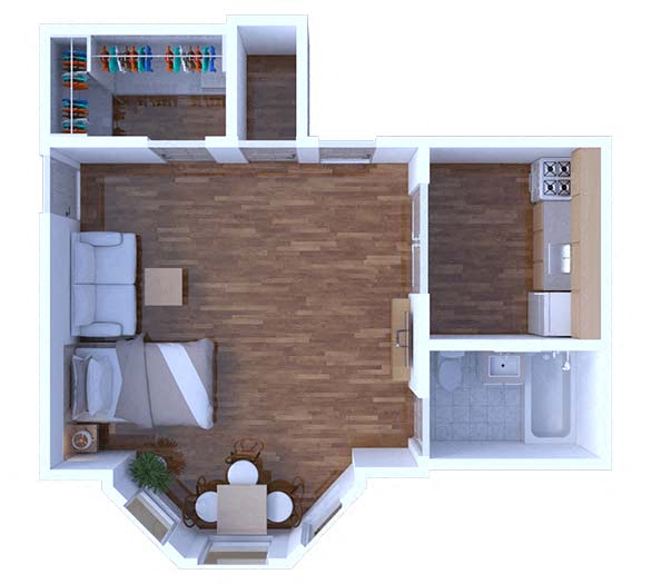 Floor plan for studio, 1 bath, 455 sqft