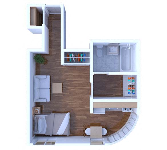 Floor plan for studio, 1 bath, 300 sqft