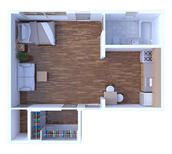 Floor plan for studio, 1 bath, 410 sqft