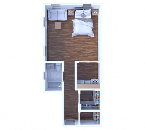 Floor plan for studio, 1 bath, 385 sqft