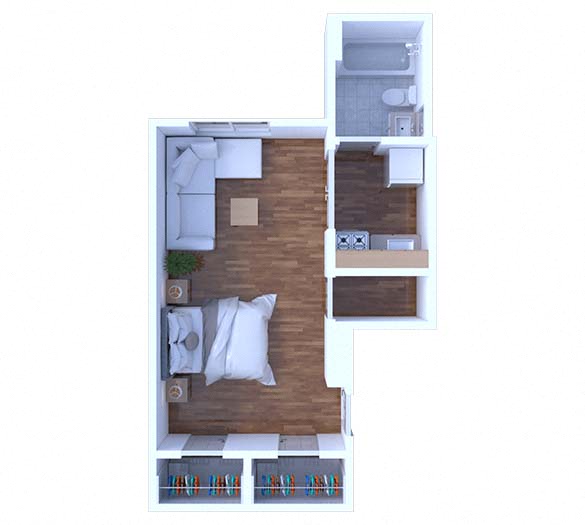 Floor plan for studio, 1 bath, 380 sqft