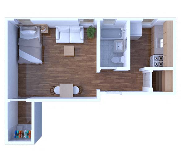 Floor plan for studio, 1 bath, 330 sqft