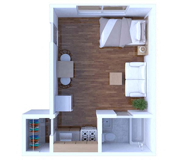 Floor plan for studio, 1 bath, 235 sqft