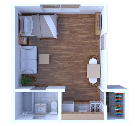Floor plan for studio, 1 bath, 240 sqft