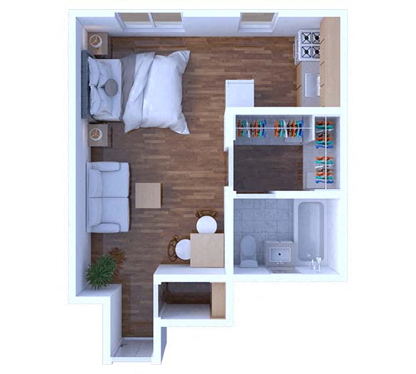 Floor plan for studio, 1 bath, 325 sqft