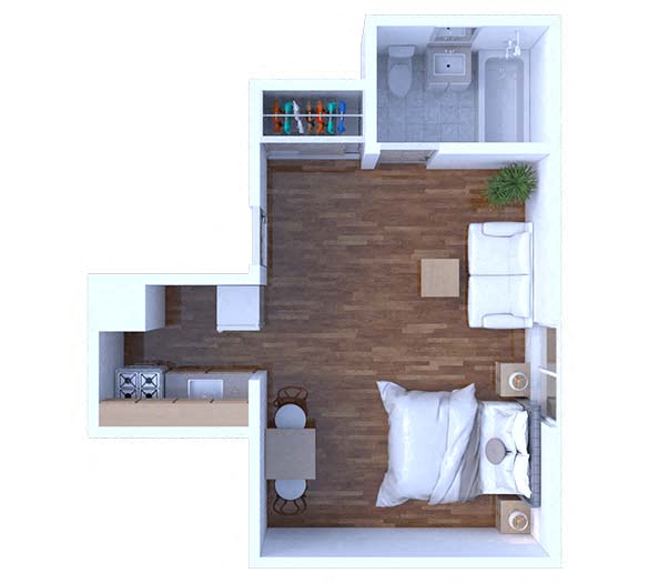Floor plan for studio, 1 bath, 350 sqft