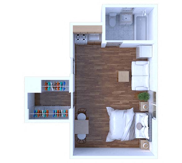 Floor plan for studio, 1 bath, 350 sqft