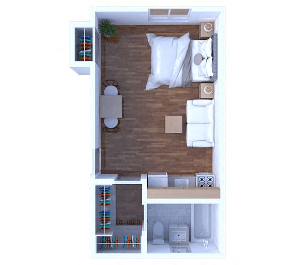 Floor plan for studio, 1 bath, 350 sqft