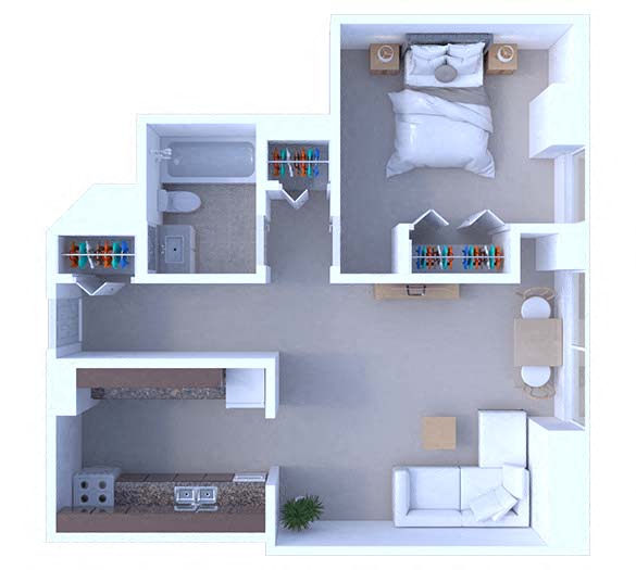Floor plan for 1 bed, 1 bath, 545 sqft