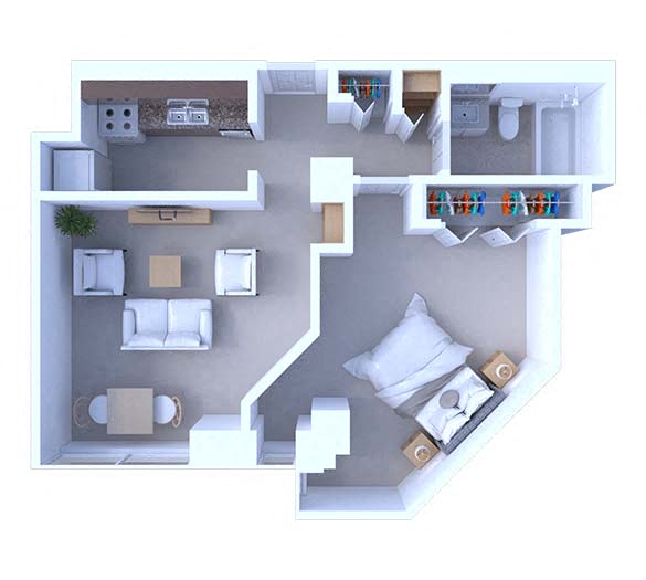 Floor plan for 1 bed, 1 bath, 570 sqft