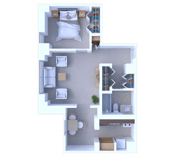 Floor plan for 1 bed, 1 bath, 615 sqft