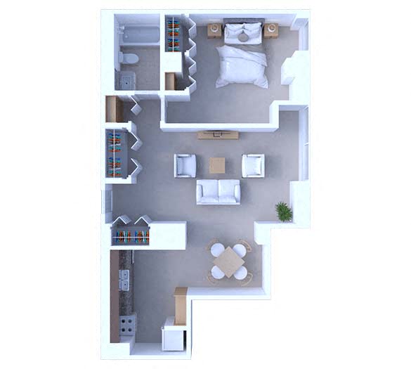 Floor plan for 1 bed, 1 bath, 630 sqft