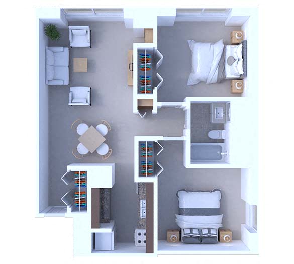 Floor plan for 2 beds, 1 bath, 760 sqft
