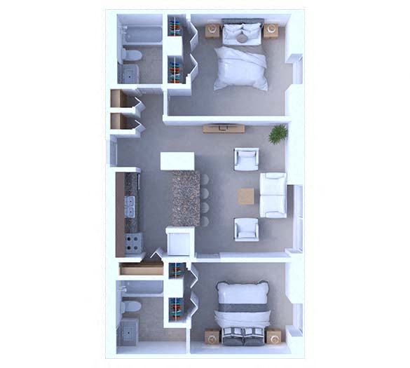 Floor plan for 2 beds, 2 baths, 745 sqft