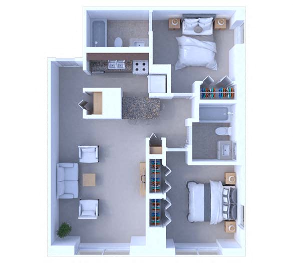 Floor plan for 2 beds, 2 baths, 820 sqft