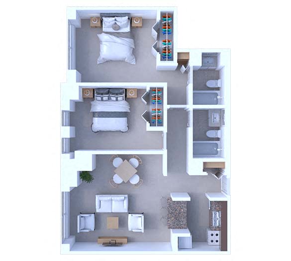 Floor plan for 2 beds, 2 baths, 825 sqft