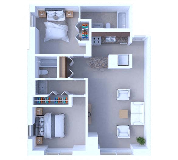Floor plan for 2 beds, 2 baths, 840 sqft