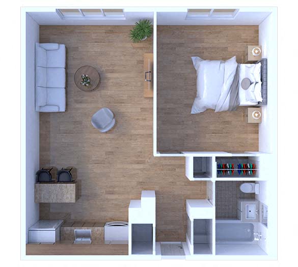 Floor plan for 1 bed, 1 bath, 550 sqft