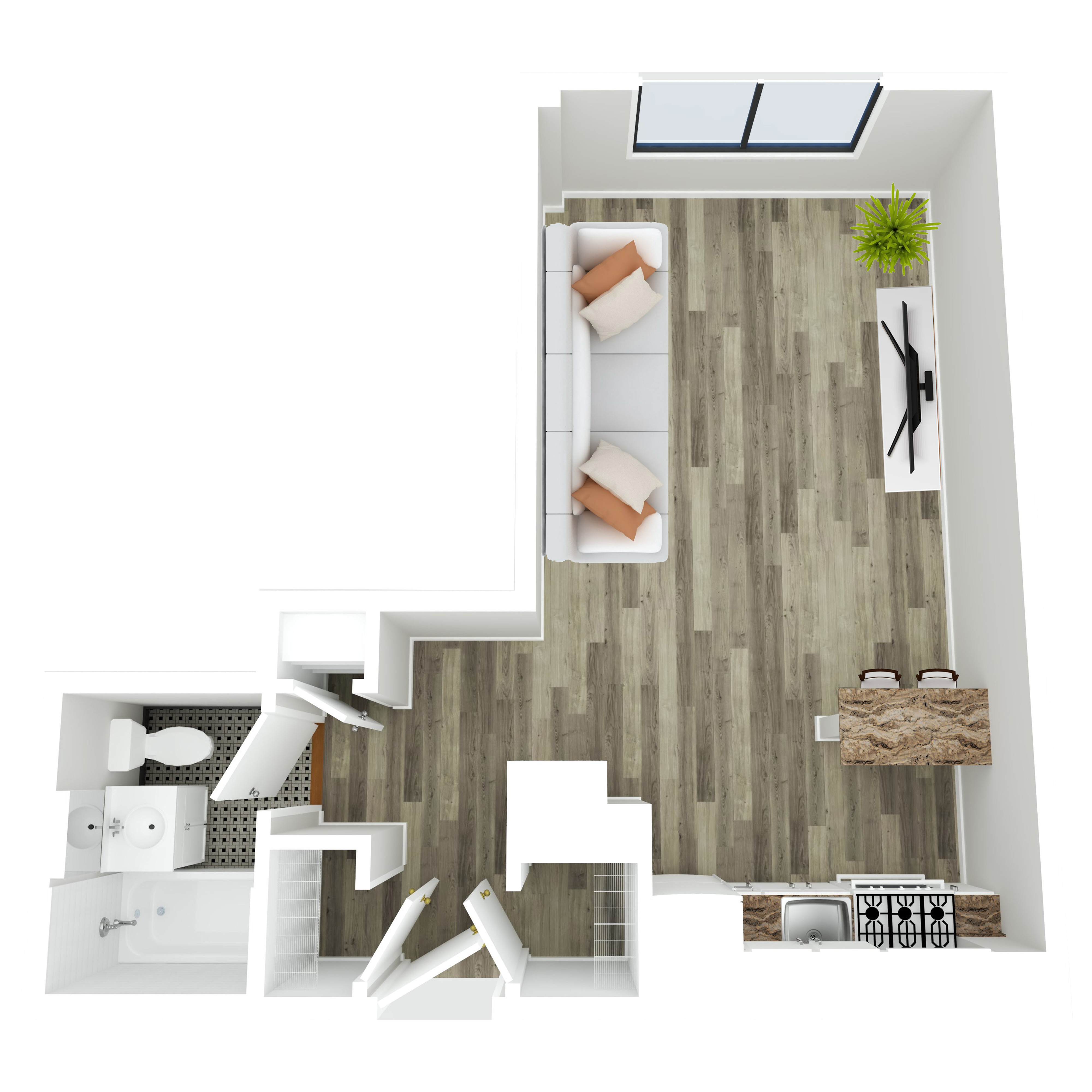 Floor plan for studio, 1 bath, 530 sqft