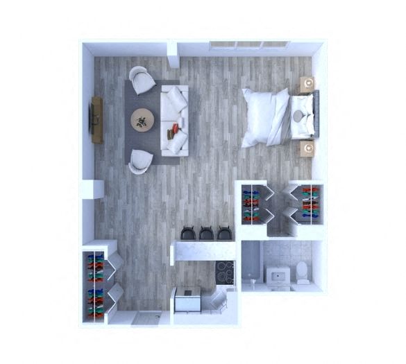 Floor plan for studio, 1 bath, 500 sqft