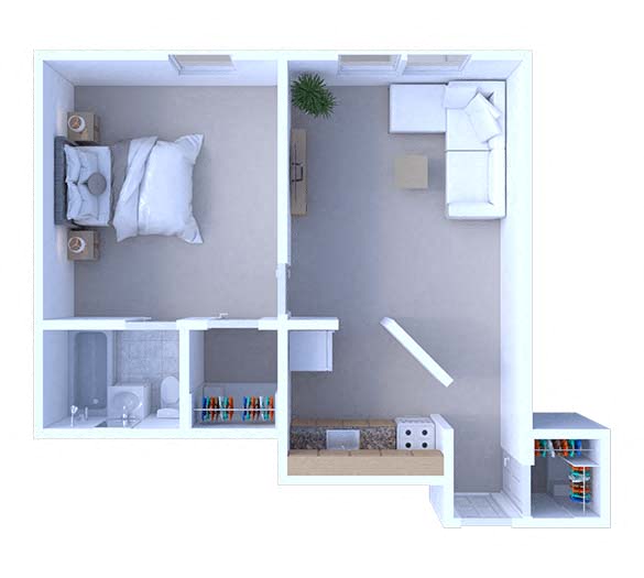 Floor plan for 1 bed, 1 bath, 575 sqft