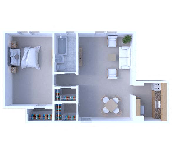 Floor plan for 1 bed, 1 bath, 800 sqft