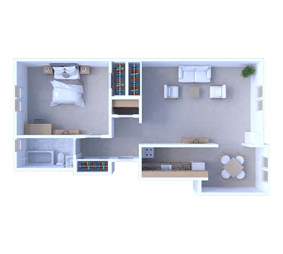 Floor plan for 1 bed, 1 bath, 875 sqft