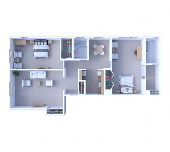 Floor plan for 2 beds, 2 baths, 1375 sqft