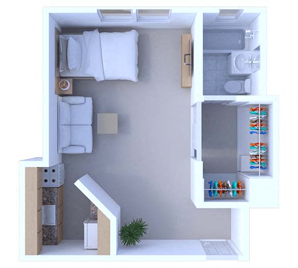 Floor plan for studio, 1 bath, 450 sqft