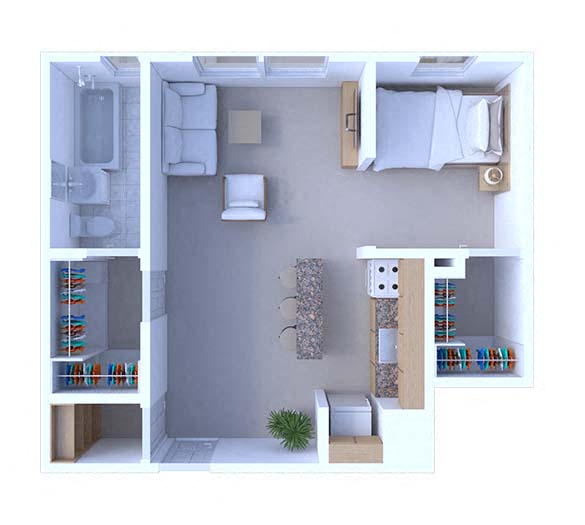 Floor plan for studio, 1 bath, 525 sqft
