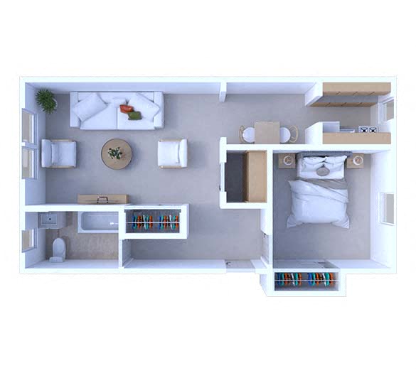 Floor plan for 1 bed, 1 bath, 510 sqft
