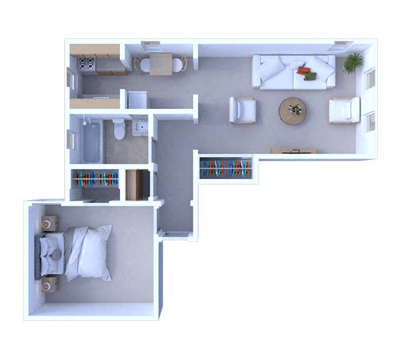 Floor plan for 1 bed, 1 bath, 535 sqft