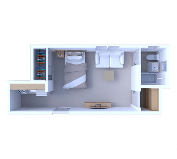 Floor plan for studio, 1 bath, 245 sqft