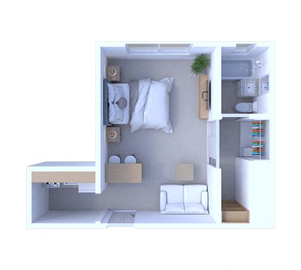 Floor plan for studio, 1 bath, 280 sqft