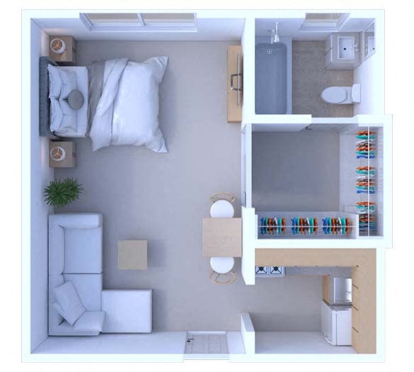 Floor plan for studio, 1 bath, 285 sqft