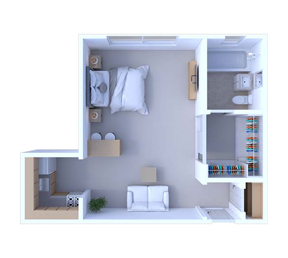 Floor plan for studio, 1 bath, 285 sqft