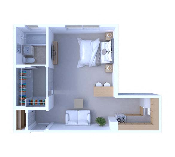 Floor plan for studio, 1 bath, 280 sqft