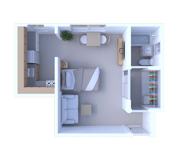 Floor plan for studio, 1 bath, 310 sqft